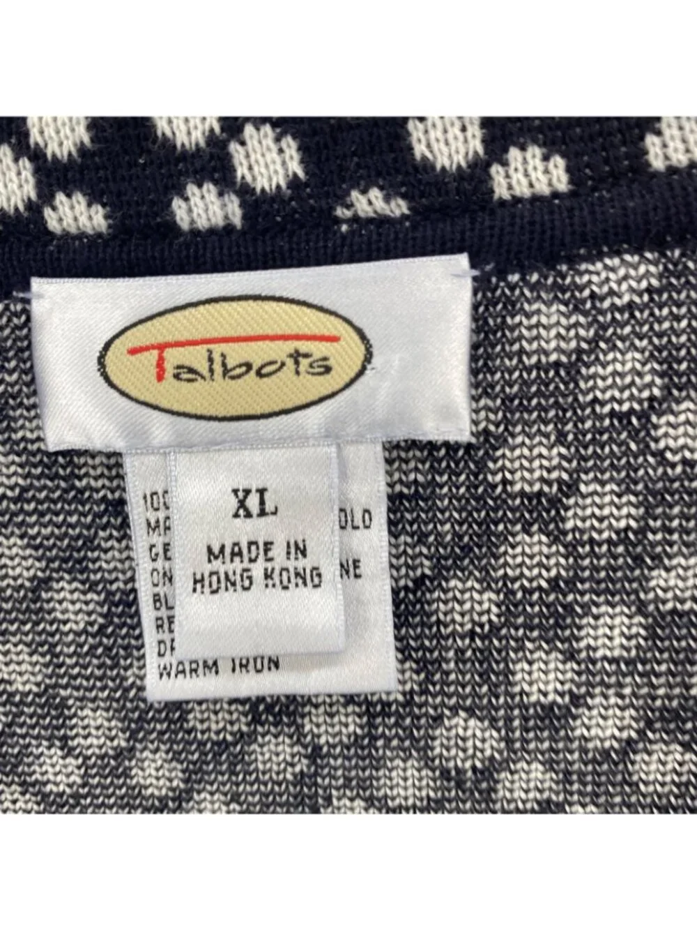 Talbots Blazer Women Extra Large VTG Navy Polka Dot Cotton Knit Cloverleaf Lapel